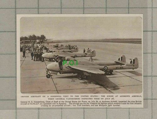 C1997) Andrews Airfield USA Gen Vandenberg Vampire Mosquito York Planes - 1948