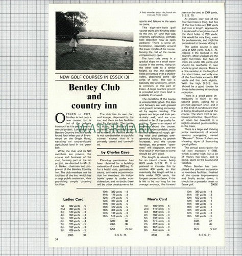 Bentley Club Golf Course Essex Mr B J Barker - 1982 Cutting / Print