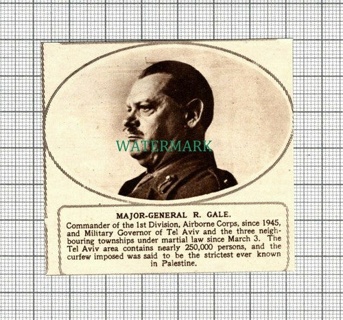 C2854) Major Gen R Gale Ist Division Airborne Corps Tel Aviv - 1947 SMALL!!