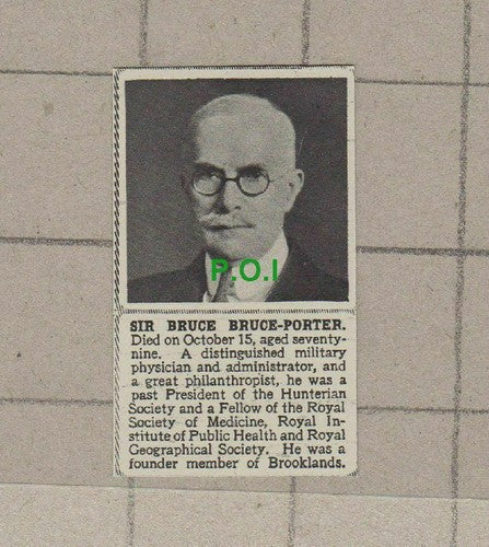 C2190) Sir Bruce Bruce-Porter Brooklands Obituary -1948 Clip SMALL
