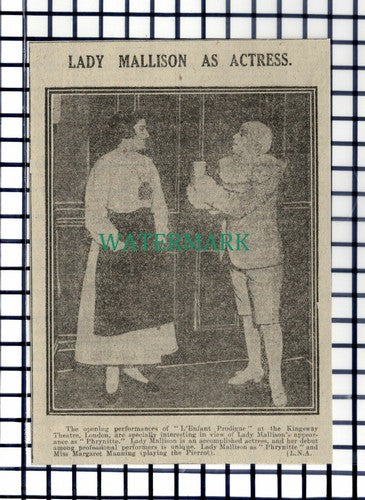 C7227) Lady Mallison Kingsway Theatre London  - 1916 Cutting