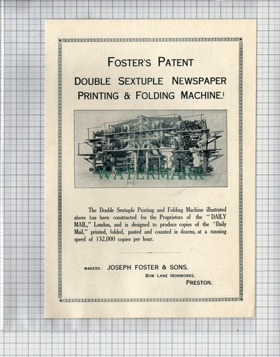 FOSTER'S DAILY MAIL NEWSPAPER JOSEPH FOSTER & SONS PRESTON ADVERT - 1922 Cutting