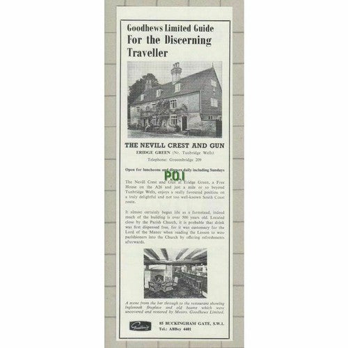The Nevill Crest And Gun Eridge Green Sussex Advert - 1966 Cutting