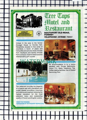 C6993) Tree Tops Motel Southport Old Road Formby Advert - 1986 Cutting