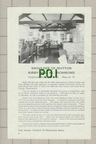 Shoulder of Mutton Kirby Hill Derek Bastow Shorthorn Inn Appleton Wiske- Advert