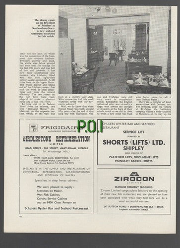 Schulers Oyster Bar Southend Essex Harry Stevens D H Stevens Ltd - 1969  Article