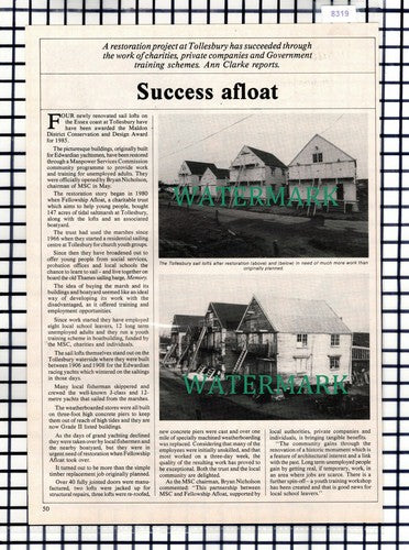 (8319) Tollesbury Essex Sail Lofts Restoration -  1985 Article