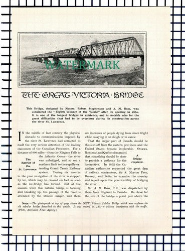 (7480) The Victoria Bridge Montreal Canada ~ c.1920s  9-Side Article