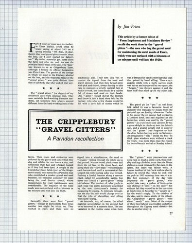 (5306) The Cripplebury Gravel Gitters Parndon Essex Jim Priest  - 1969 Article