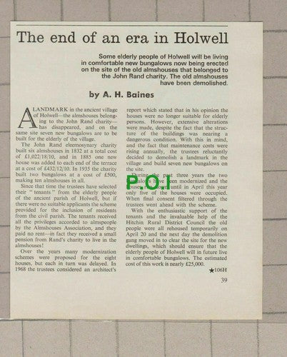 C1722)  Holwell Almshouses John Rand Charity - 1971 Clip