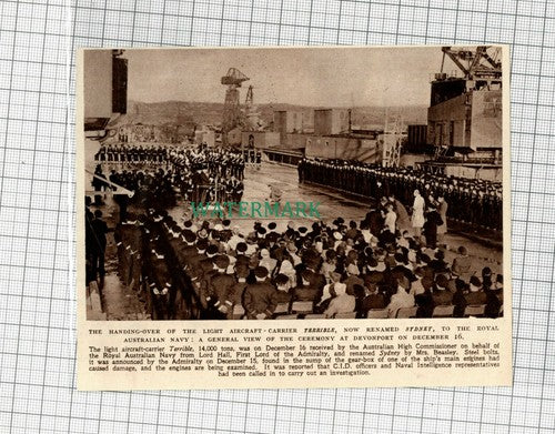 C2331) Aircraft Carrier TERRIBLE Now SYDNEY Australian Navy Devonport 1948 Clip