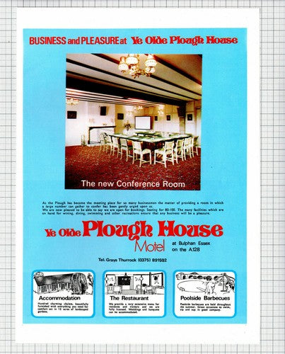 Ye Olde Plough House Motel Bulphan Essex - 1974 Advert