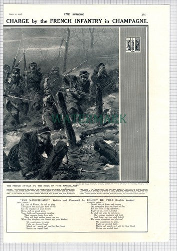 France National Anthem Champagne THE MARSEILLAISE  World War One - 1915 Article