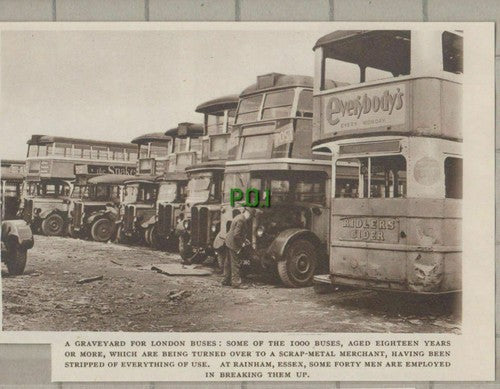(C431) London Bus Graveyard Scrapyard Rainham Essex - 1949 Cutting