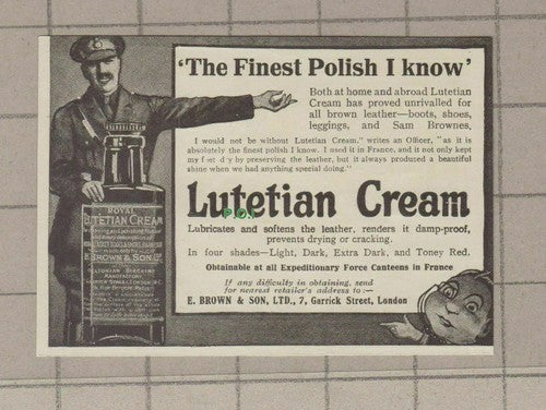 C1824) Lutetian Cream Shoe Polish Wartime Advert  -1918 Clip