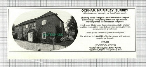 C2998) Ockham Nr Ripley Surrey House Sale Advert - 1981 Clip