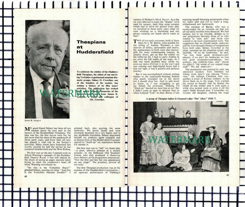 (8096) Huddersfield Thespians Sidney H Crowther James Gregson 1970 Small Article
