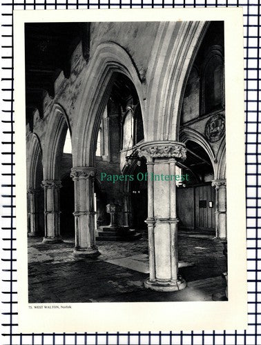 X1450) West Walton Norfolk  Church - 1950s Book Print