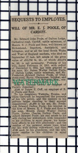 C6990) Mr Edwin John Poole Dalton Lodge Cathedral Rd Cardiff  - 1916 Cutting