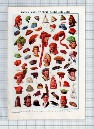 (5903) Hats and Caps Of Many Lands And Ages  - c.1950s Book Print