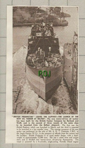 BRITISH PROSPECTOR Ship  Tanker Launch Belfast Harland  & Wolff - 1950 Cutting