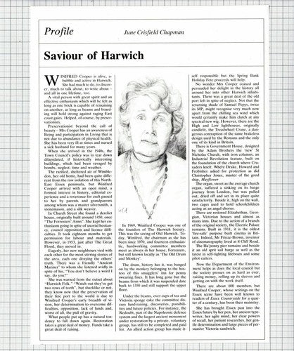 Mrs Winifred Cooper Harwich Essex   - 1986 Article / Print
