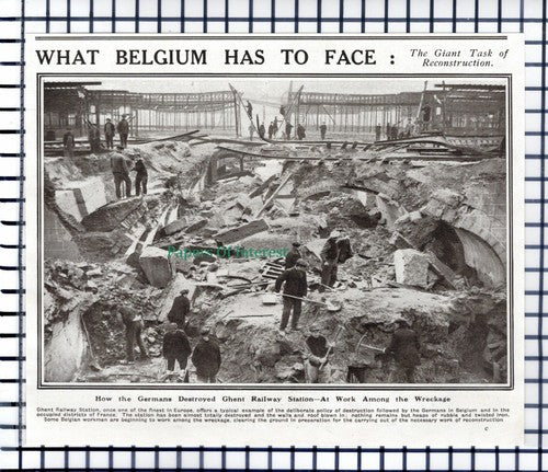 (6740) Ghent Railway Station World War One Damage - 1919 Cutting