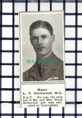 C6626) Major L P Aizlewood Percy RAF World War One WW1  - 1918 SMALL Cutting