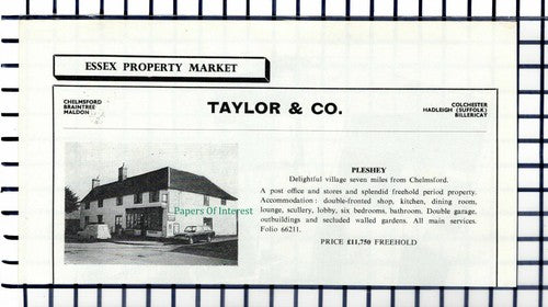 C5841) Pleshey Essex  Post Office House Sale Advert - 1966 Cutting
