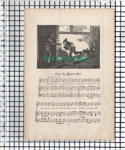Tom The Piper's Son / See Saw Margery Daw   Nursery Rhyme - c.1890s Book Print