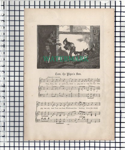 Tom The Piper's Son / See Saw Margery Daw   Nursery Rhyme - c.1890s Book Print