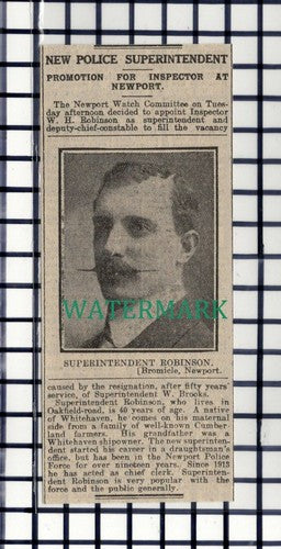 C7206) Newport Watch Committee Police W H Robinson Whitehaven - 1916 Cutting