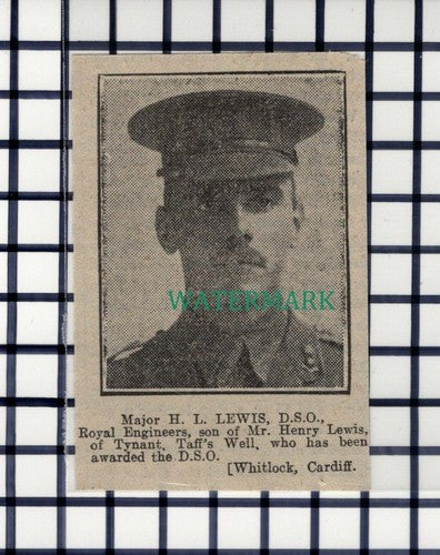 C7012) Major H L Lewis Tynant Taff's Well Royal Engineers  - 1916  Cutting