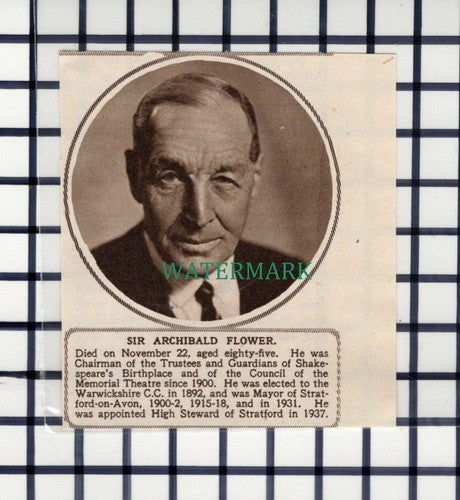 C7322) Sir Archibald Flower Obituary Stratford On Avon  - 1950 SMALL Cutting