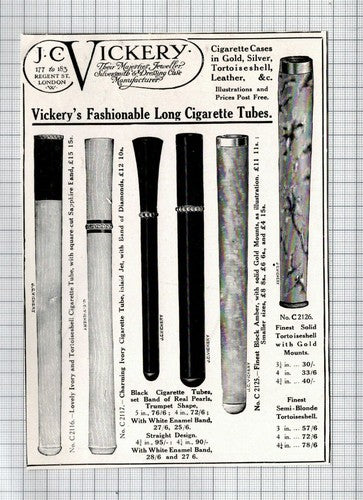 J C Vickery Regent St London Vickery's Cigarette Tubes  -  1920 ADVERT