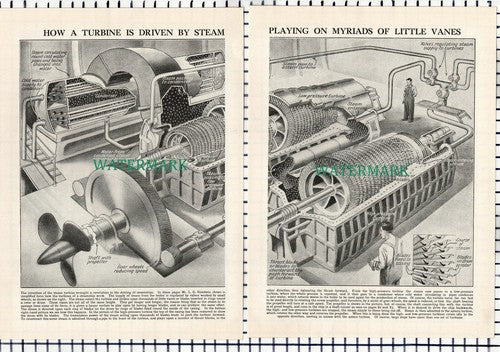 (7272) How A Steamship Turbine Is Driven  - c.1940s Picture Article