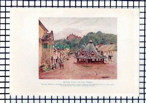 C6912) Dunster Castle & Yarn Market  - 1911 Book Print