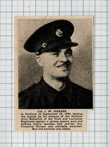 Cpl J W Harper Holland Hallamshire York & Lancaster Regt  - 1945 Small Cutting