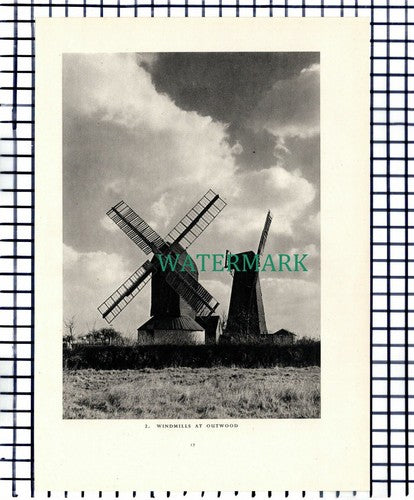 (7436) Outwood Windmills Surrey / Lingfield  - 1949 Print / Cutting