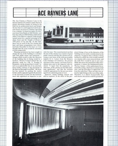 (5736) Ace Cinema Rayners Lane Harrow - 1980s Article