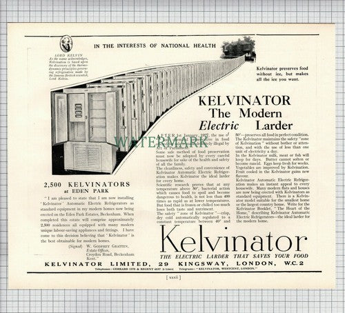X1732) KELVINATOR Electric Larder ADVERT / Werner Park Eastbourne - 1927 Cutting