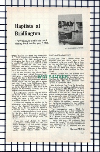 C6541) Baptists At Bridlington Margaret McBride - 1979 Cutting