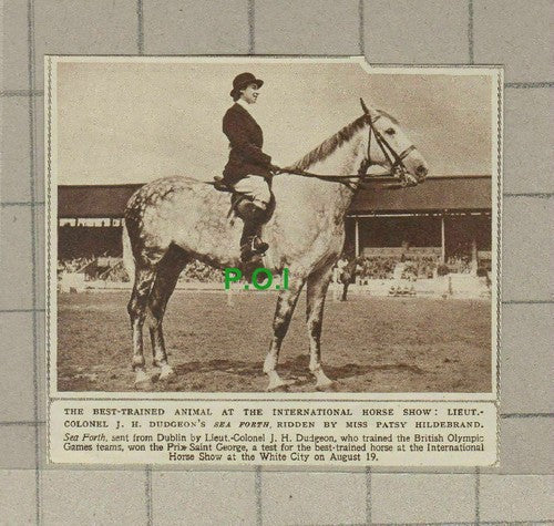 C2123) Miss Patsy Hilderbrand Lieut Col JH Dudgeon SEA FORTH Horse - 1948 Clip