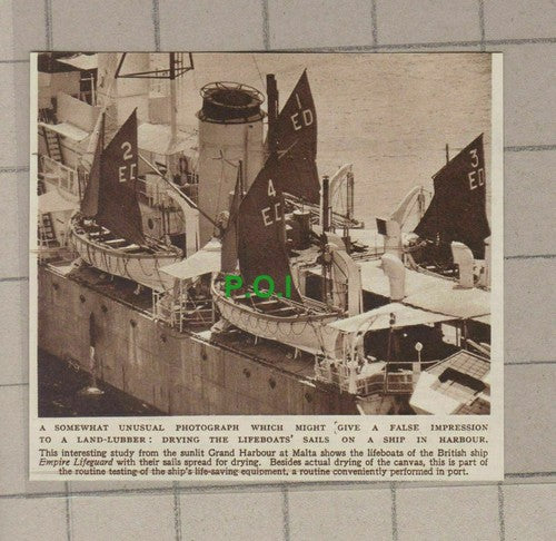 C2114) EMPIRE LIFEGUARD Drying Lifeboats Sails Grand Harbour Malta - 1948 Clip