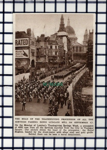 C6175) Ludgate Hill Thanksgiving Procession Royal Marines - 1945 Cutting