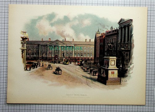 DUBLIN Ireland College Green - c.1910 Antique Print