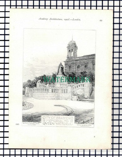 (8141) Ascot Priory Leonard Stokes  / Bradford Queen Memorial - 1902 Book Print