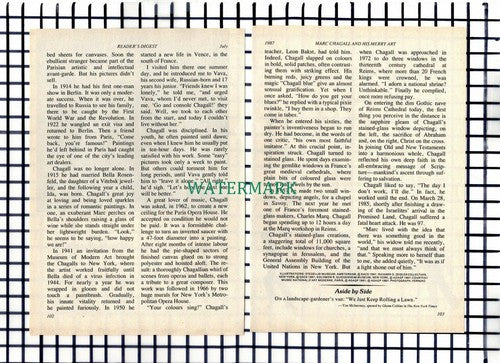 Marc Chagall Artist - 1987 Small Article