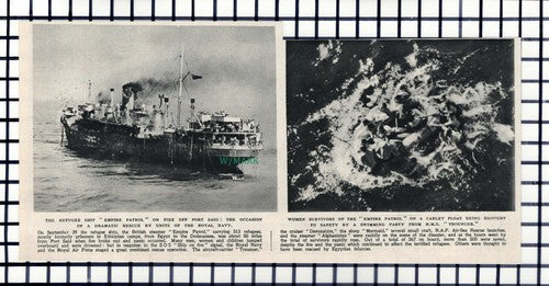C6183) Refugee Ship EMPIRE PATROL On Fire Port Said TROUNCER  - 1945 Cutting