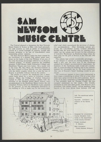 Sam Newsom Music Centre Boston Lincolnshire Robert Wallace Wisbech -1978 Article